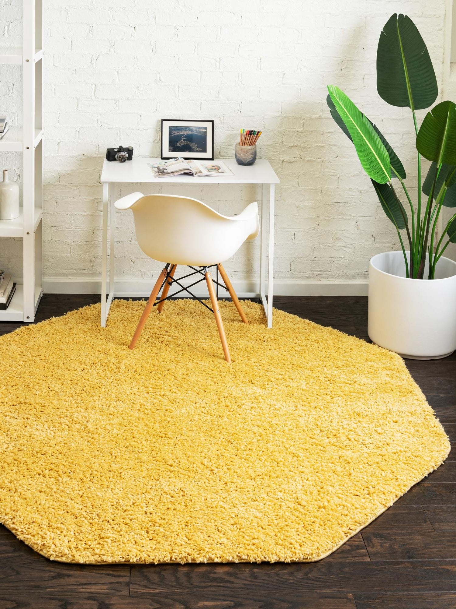 Yellow 4' x 4' Everyday Shag Octagon Area Rug Thick Soft Touch Fluffy & Plush Shaggy Pile 100% Polypropylene With Cotton Backing Durable  Carpet for Sale at Rug Engine