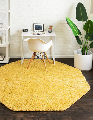 Yellow 7' 10 x 7' 10 Everyday Shag Octagon Area Rug Thick Soft Touch Fluffy & Plush Shaggy Pile 100% Polypropylene With Cotton Backing Durable  Carpet for Sale at Rug Engine