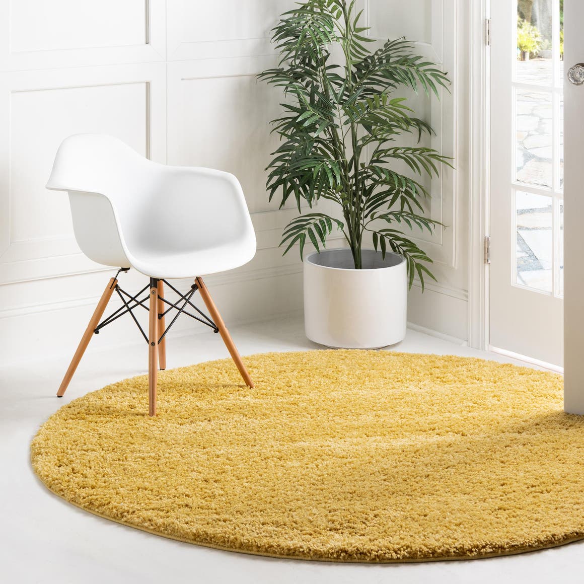 Yellow 7' x 7' Everyday Shag Round Area Rug Thick Soft Touch Fluffy & Plush Shaggy Pile 100% Polypropylene With Cotton Backing Durable  Carpet for Sale at Rug Engine