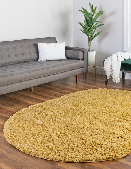 Yellow 8' x 10' Everyday Shag Oval Area Rug Thick Soft Touch Fluffy & Plush Shaggy Pile 100% Polypropylene With Cotton Backing Durable  Carpet for Sale at Rug Engine
