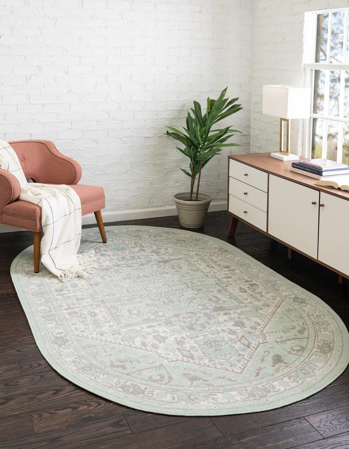 Mint 8' x 10' Whitney Oval Area Rug Classic Vintage Distressed Look Traditional Persian Inspired Carpet for Home Decor for Sale at Rug Engine
