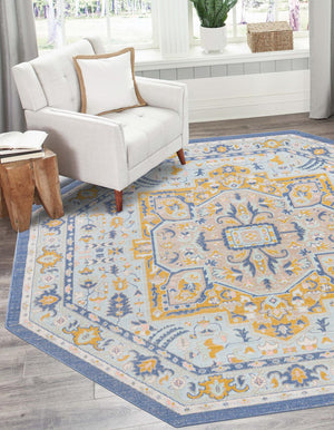 Sky blue 7' x 7' Whitney Octagon Area Rug