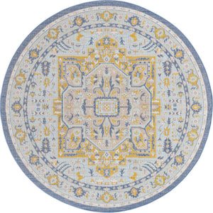 Sky blue 7' x 7' Whitney Round Area Rug Classic Vintage Distressed Look Traditional Persian Inspired Carpet for Home Decor for Sale at Rug Engine