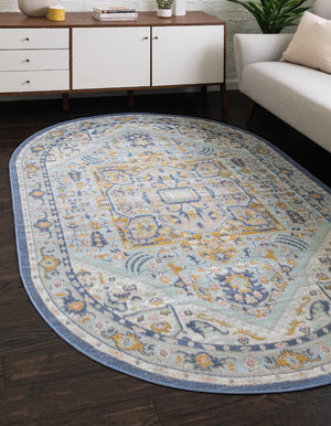 Sky blue 3' x 5' 3 Whitney Oval Area Rug Classic Vintage Distressed Look Traditional Persian Inspired Carpet for Home Decor for Sale at Rug Engine
