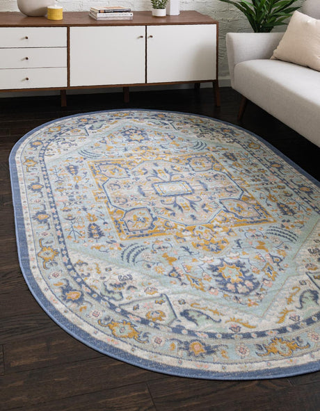 Sky blue 5' x 8' Whitney Oval Area Rug
