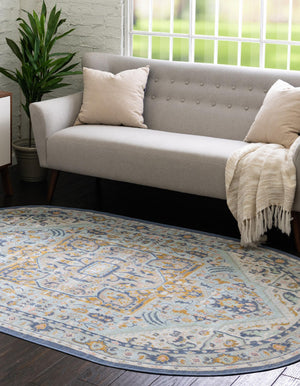Sky blue 3' x 5' 3 Whitney Oval Area Rug Classic Vintage Distressed Look Traditional Persian Inspired Carpet for Home Decor for Sale at Rug Engine