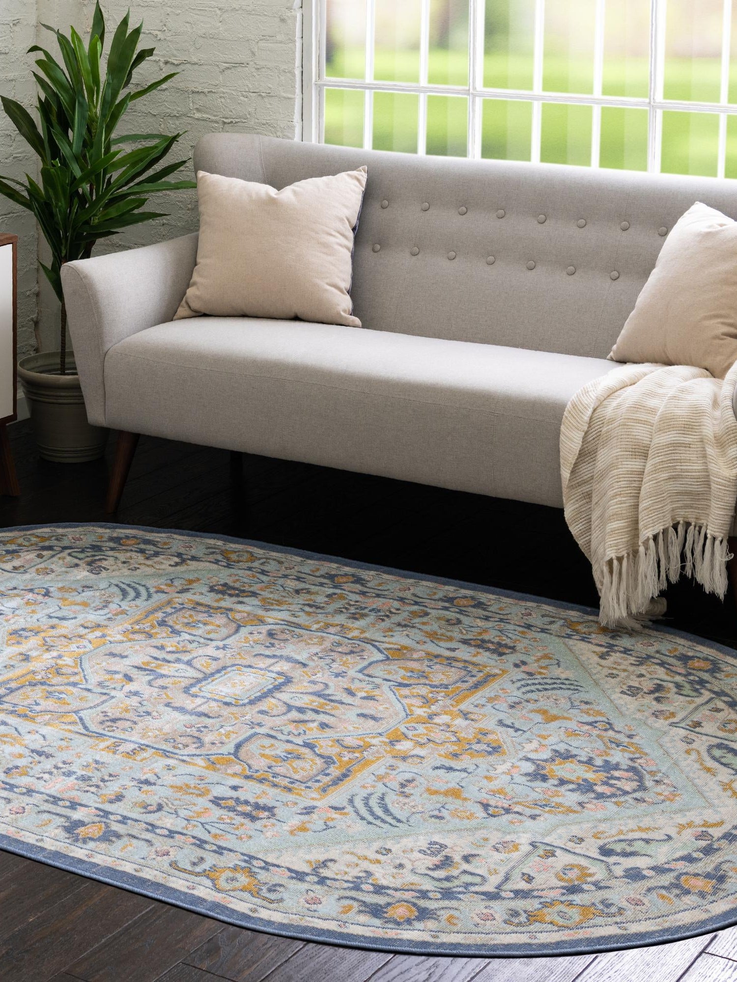 Sky blue 5' x 8' Whitney Oval Area Rug