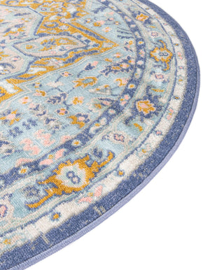 Sky blue 7' x 7' Whitney Round Area Rug Classic Vintage Distressed Look Traditional Persian Inspired Carpet for Home Decor for Sale at Rug Engine