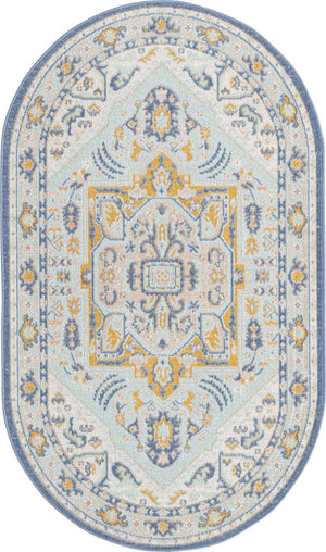 Sky blue 3' x 5' 3 Whitney Oval Area Rug Classic Vintage Distressed Look Traditional Persian Inspired Carpet for Home Decor for Sale at Rug Engine