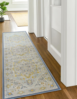 Sky blue 2' x 6' Whitney Runner Area Rug Classic Vintage Distressed Look Traditional Persian Inspired Carpet for Home Decor for Sale at Rug Engine