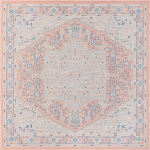 Powder Pink 8' x 8' Whitney Square Area Rug Classic Vintage Distressed Look Traditional Persian Inspired Carpet for Home Decor for Sale at Rug Engine