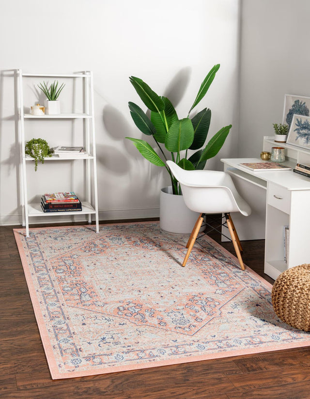 Powder Pink 9' x 12' Whitney Rectangle Area Rug Classic Vintage Distressed Look Traditional Persian Inspired Carpet for Home Decor for Sale at Rug Engine