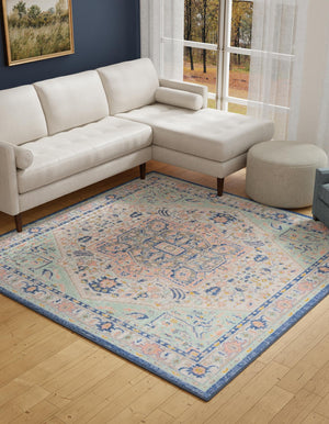 Multicolor 8' x 8' Whitney Square Area Rug Classic Vintage Distressed Look Traditional Persian Inspired Carpet for Home Decor for Sale at Rug Engine