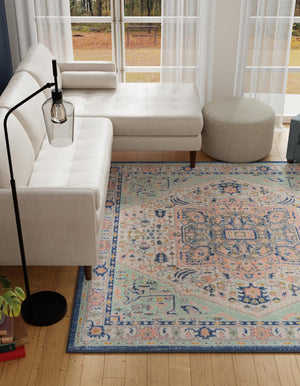 Multicolor 8' x 8' Whitney Square Area Rug Classic Vintage Distressed Look Traditional Persian Inspired Carpet for Home Decor for Sale at Rug Engine