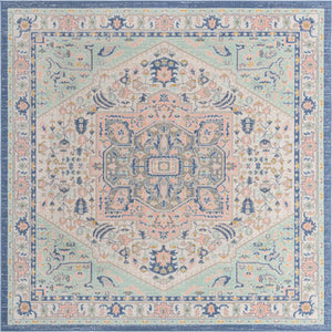 Multicolor 8' x 8' Whitney Square Area Rug Classic Vintage Distressed Look Traditional Persian Inspired Carpet for Home Decor for Sale at Rug Engine