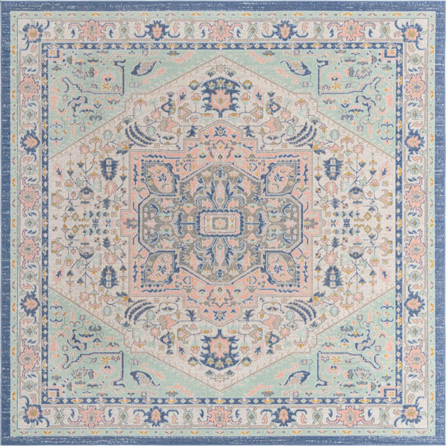 Multicolor 8' x 8' Whitney Square Area Rug Classic Vintage Distressed Look Traditional Persian Inspired Carpet for Home Decor for Sale at Rug Engine