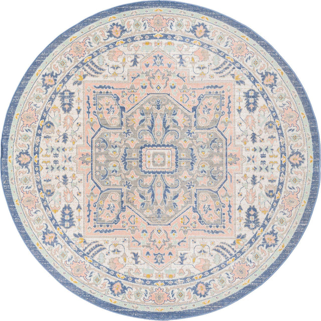 Multicolor 7' x 7' Whitney Round Area Rug Classic Vintage Distressed Look Traditional Persian Inspired Carpet for Home Decor for Sale at Rug Engine