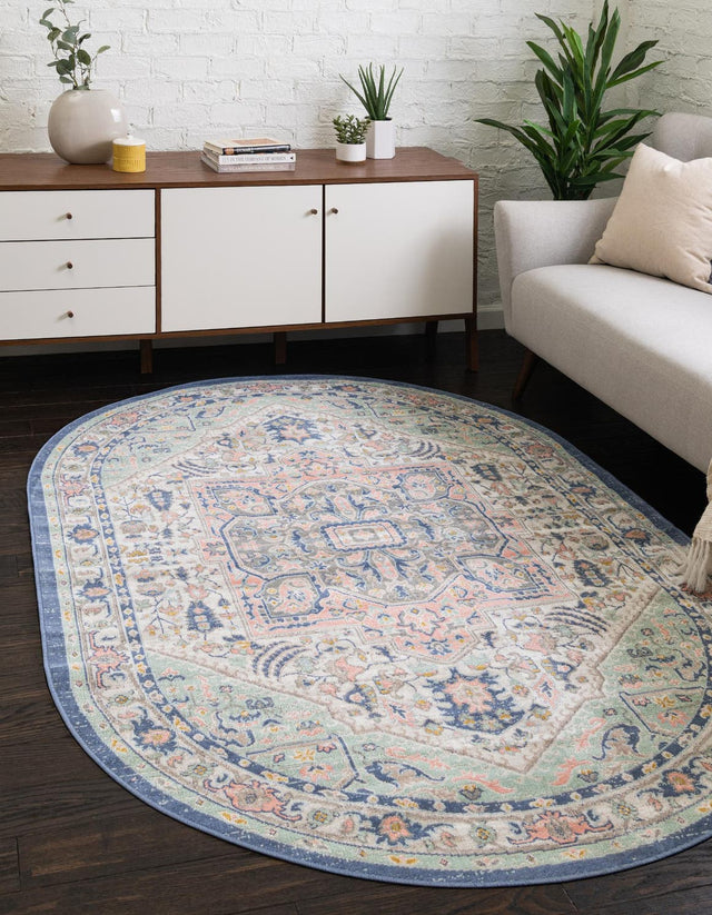 Multicolor 5' x 8' Whitney Oval Area Rug Classic Vintage Distressed Look Traditional Persian Inspired Carpet for Home Decor for Sale at Rug Engine