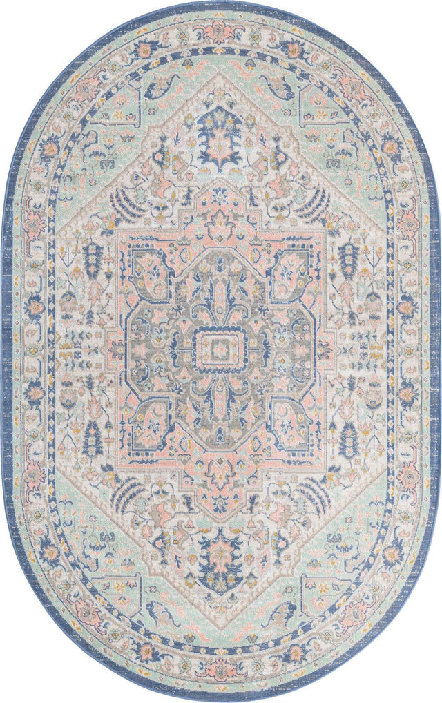 Multicolor 5' x 8' Whitney Oval Area Rug Classic Vintage Distressed Look Traditional Persian Inspired Carpet for Home Decor for Sale at Rug Engine