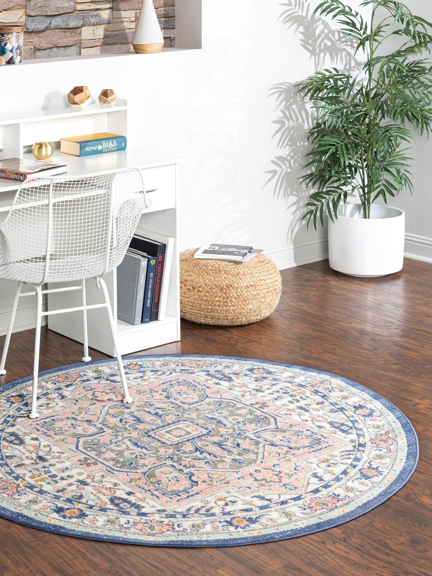 Multicolor 7' x 7' Whitney Round Area Rug Classic Vintage Distressed Look Traditional Persian Inspired Carpet for Home Decor for Sale at Rug Engine