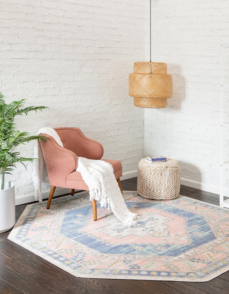 French Blue 5' 3 x 5' 3 Whitney Octagon Area Rug