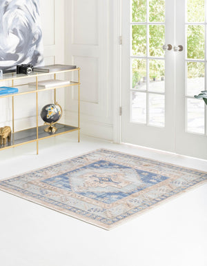 Sky blue 12' x 12' Whitney Square Area Rug Classic Vintage Distressed Look Traditional Persian Inspired Carpet for Home Decor for Sale at Rug Engine
