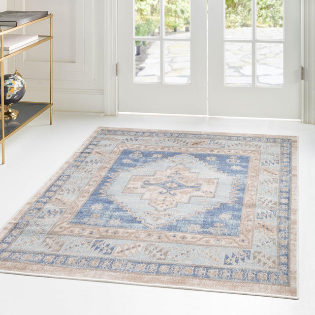 Sky blue 12' x 12' Whitney Square Area Rug Classic Vintage Distressed Look Traditional Persian Inspired Carpet for Home Decor for Sale at Rug Engine