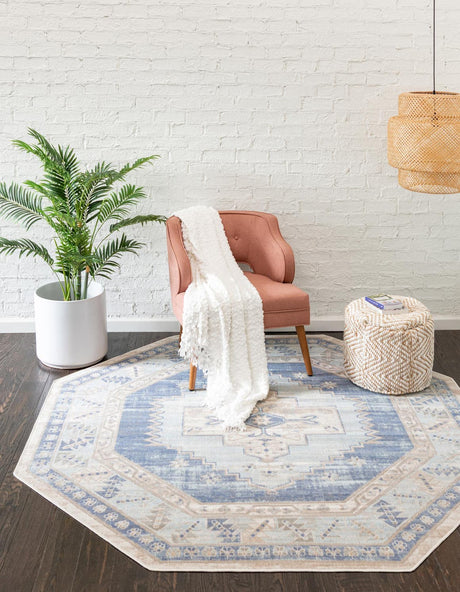Sky blue 7' x 7' Whitney Octagon Area Rug