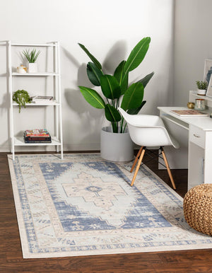 Sky blue 5' 3 x 8' Whitney Rectangle Area Rug Classic Vintage Distressed Look Traditional Persian Inspired Carpet for Home Decor for Sale at Rug Engine