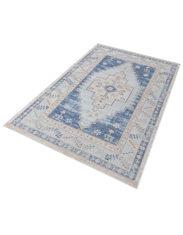 Sky blue 5' 3 x 8' Whitney Rectangle Area Rug Classic Vintage Distressed Look Traditional Persian Inspired Carpet for Home Decor for Sale at Rug Engine