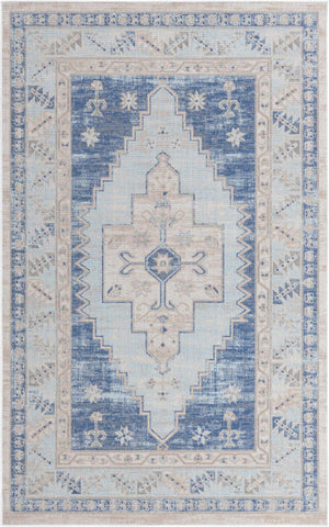 Sky blue 5' 3 x 8' Whitney Rectangle Area Rug Classic Vintage Distressed Look Traditional Persian Inspired Carpet for Home Decor for Sale at Rug Engine