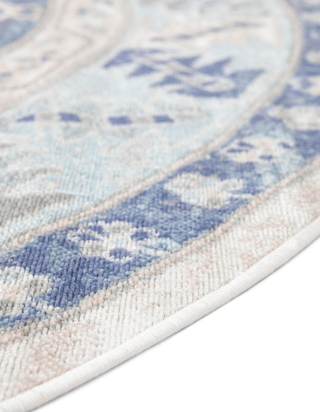 Sky blue 7' 10 x 7' 10 Whitney Round Area Rug Classic Vintage Distressed Look Traditional Persian Inspired Carpet for Home Decor for Sale at Rug Engine