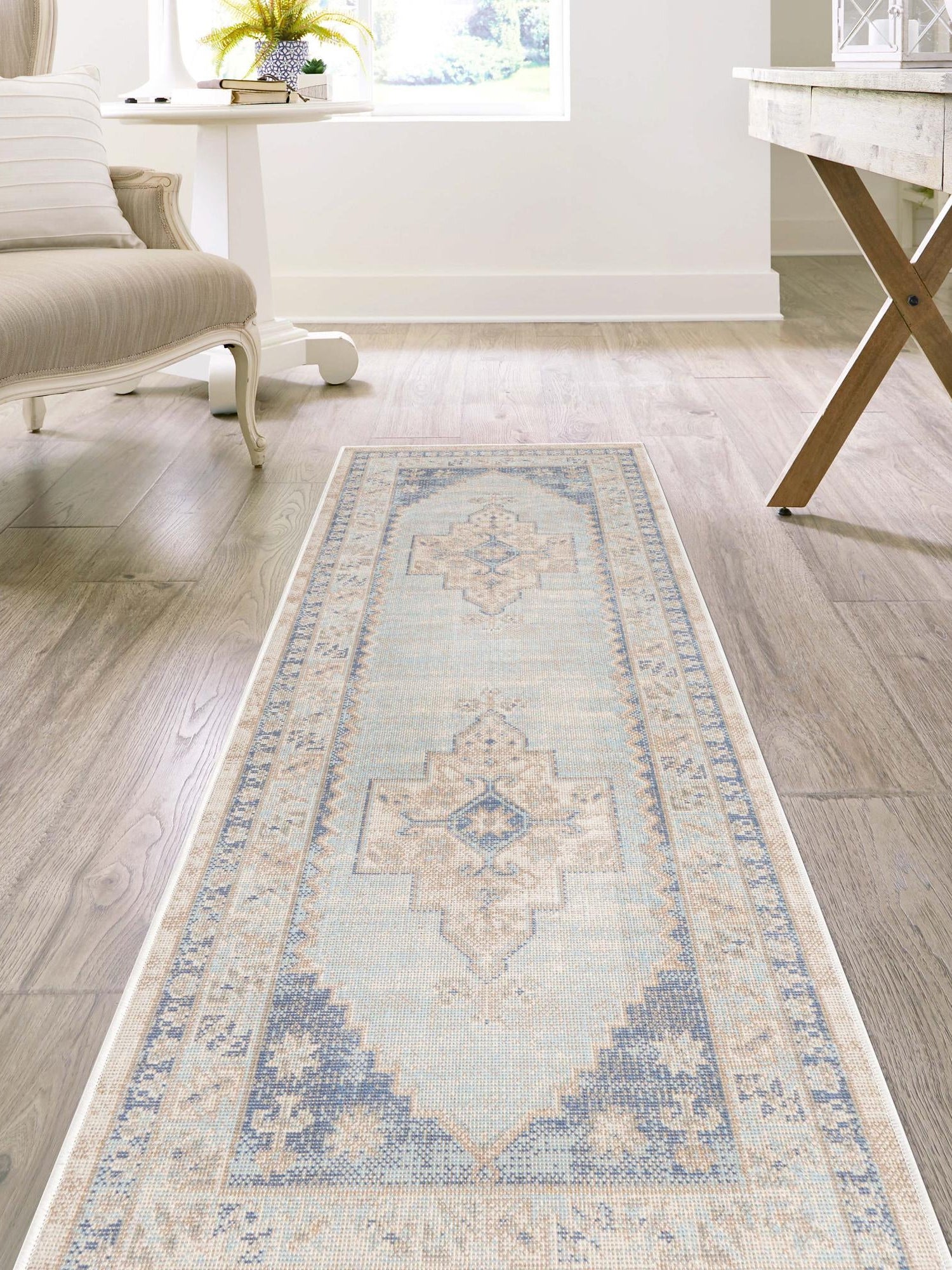 Sky blue 2' 7 x 12' Whitney Runner Area Rug