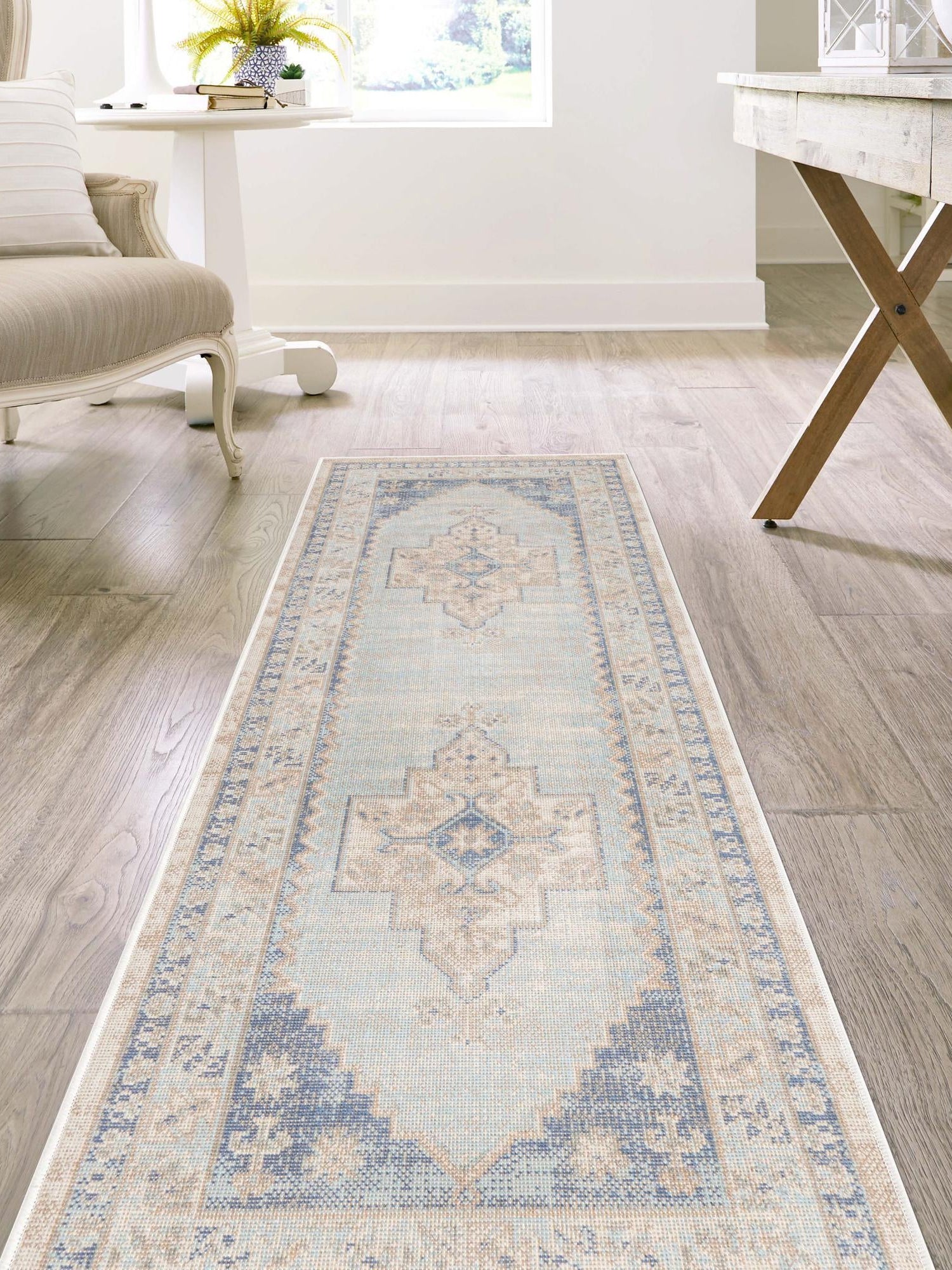 Sky blue 2' 7 x 12' Whitney Runner Area Rug