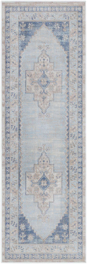Sky blue 2' x 6' Whitney Runner Area Rug Classic Vintage Distressed Look Traditional Persian Inspired Carpet for Home Decor for Sale at Rug Engine