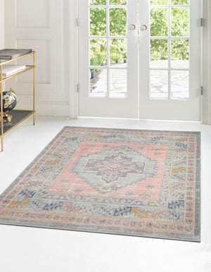 Pink 7' 10 x 7' 10 Whitney Square Area Rug Classic Vintage Distressed Look Traditional Persian Inspired Carpet for Home Decor for Sale at Rug Engine