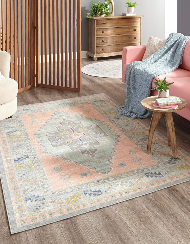 Pink 7' x 10' Whitney Rectangle Area Rug Classic Vintage Distressed Look Traditional Persian Inspired Carpet for Home Decor for Sale at Rug Engine