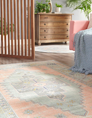 Pink 7' 10 x 10' Whitney Rectangle Area Rug Classic Vintage Distressed Look Traditional Persian Inspired Carpet for Home Decor for Sale at Rug Engine