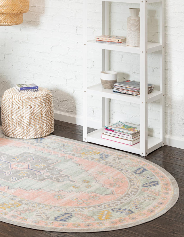 Pink 5' x 8' Whitney Oval Area Rug Classic Vintage Distressed Look Traditional Persian Inspired Carpet for Home Decor for Sale at Rug Engine