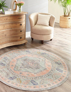 Pink 10' x 10' Whitney Round Area Rug Classic Vintage Distressed Look Traditional Persian Inspired Carpet for Home Decor for Sale at Rug Engine