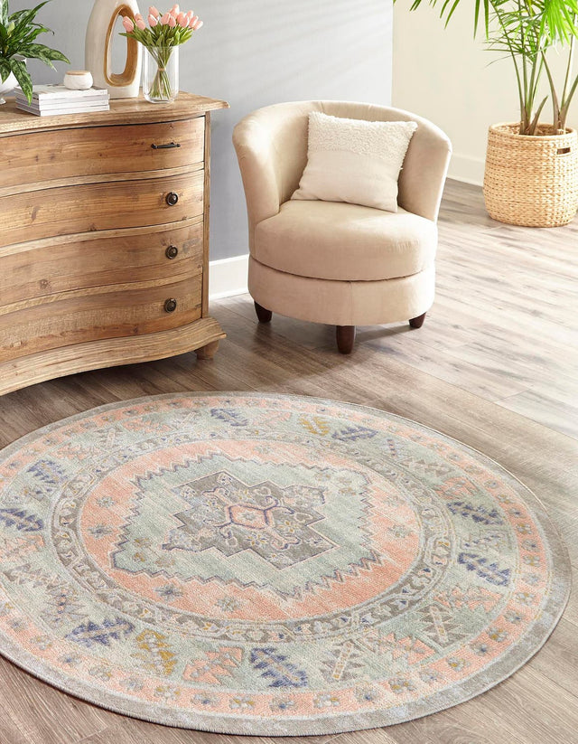 Pink 10' x 10' Whitney Round Area Rug Classic Vintage Distressed Look Traditional Persian Inspired Carpet for Home Decor for Sale at Rug Engine