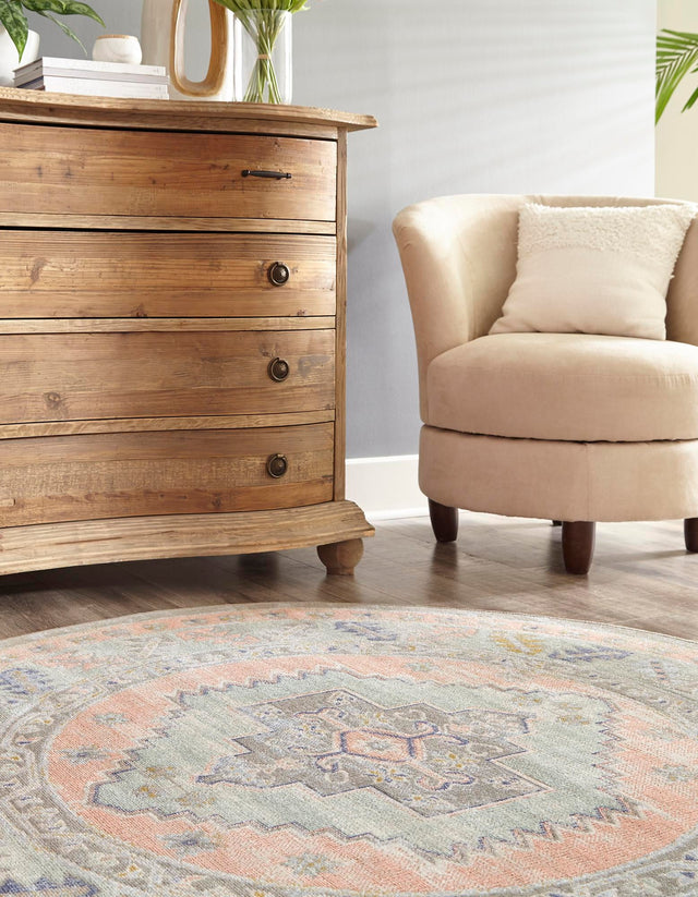 Pink 10' x 10' Whitney Round Area Rug Classic Vintage Distressed Look Traditional Persian Inspired Carpet for Home Decor for Sale at Rug Engine