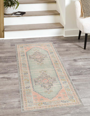 Pink 2' 7 x 10' Whitney Runner Area Rug Classic Vintage Distressed Look Traditional Persian Inspired Carpet for Home Decor for Sale at Rug Engine