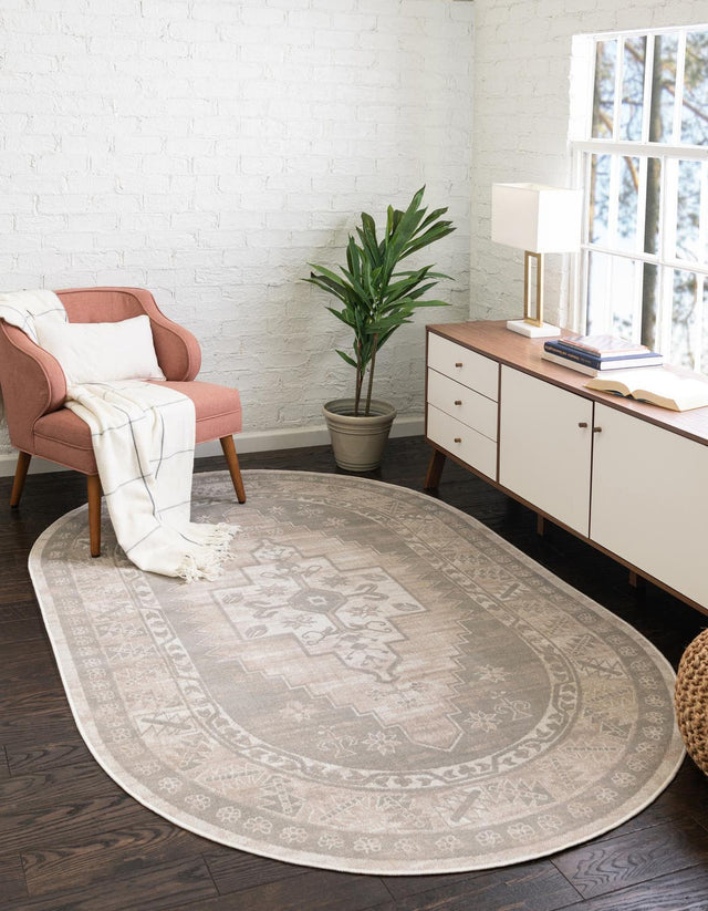 Mink 8' x 10' Whitney Oval Area Rug Classic Vintage Distressed Look Traditional Persian Inspired Carpet for Home Decor for Sale at Rug Engine