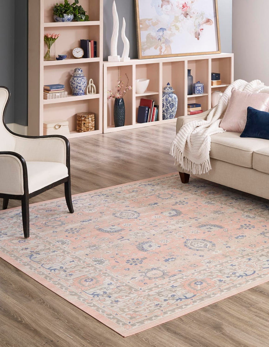 Powder Pink 7' 10 x 7' 10 Whitney Square Area Rug Classic Vintage Dist ...