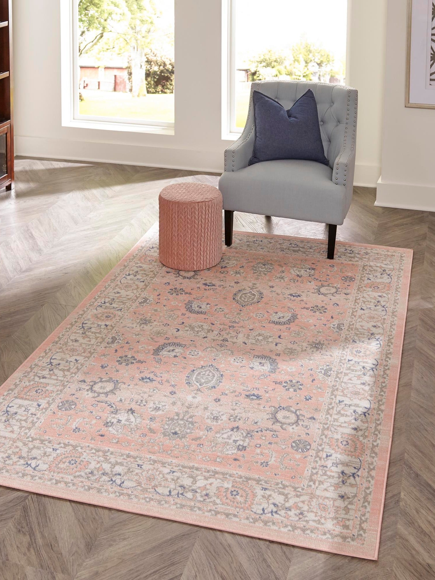 Powder Pink 1' 4 x 1' 4 Whitney Sample Area Rug Classic Vintage Distressed Look Traditional Persian Inspired Carpet for Home Decor for Sale at Rug Engine