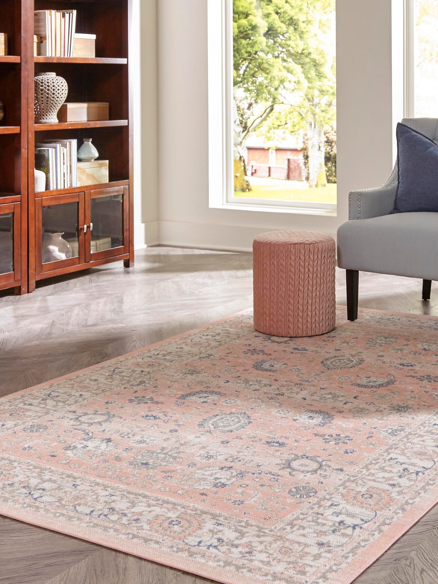 Powder Pink 8' x 10' Whitney Rectangle Area Rug Classic Vintage Distressed Look Traditional Persian Inspired Carpet for Home Decor for Sale at Rug Engine