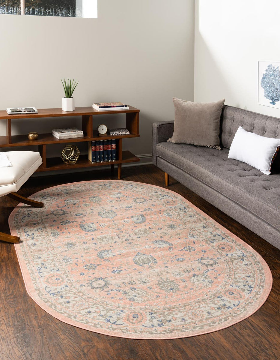 Powder Pink 5' 3 x 8' Whitney Oval Area Rug Classic Vintage Distressed ...