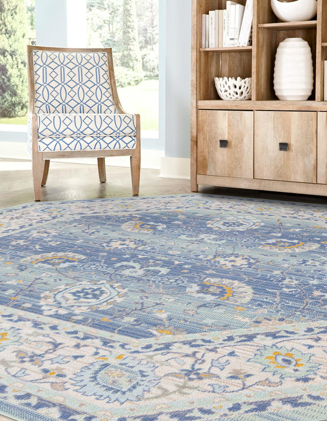 French Blue 7' x 7' Whitney Octagon Area Rug Classic Vintage Distressed Look Traditional Persian Inspired Carpet for Home Decor for Sale at Rug Engine