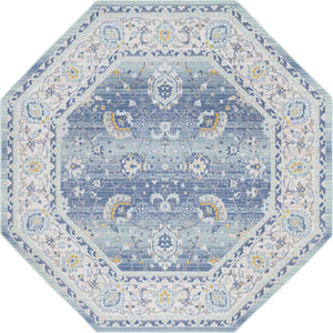 French Blue 7' x 7' Whitney Octagon Area Rug Classic Vintage Distressed Look Traditional Persian Inspired Carpet for Home Decor for Sale at Rug Engine